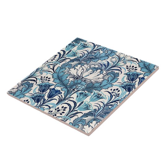 William Morris Blue Cream Floral Pattern Tegeltje (Zijkant)
