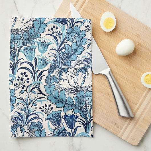 William Morris Blue Cream Floral Pattern Theedoek (Quarter Fold)