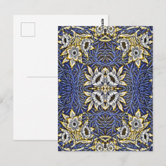 William Morris Blue en Gold Tulip Willow Design Briefkaart (Voorkant / Achterkant)