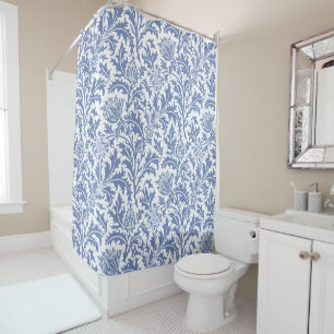 William Morris Blue en White Thistle Custom Color Douchegordijn