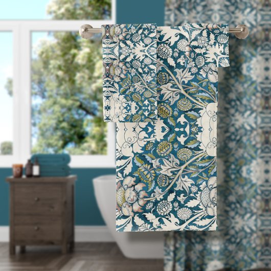 William Morris  Blue Floral Collage Art Bat Bad Handdoek