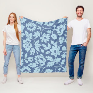 William Morris Blue Floral Design Fleece Deken