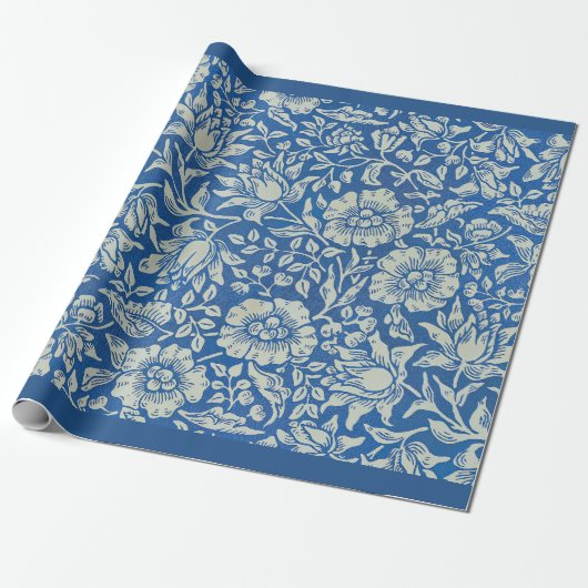 William Morris Blue Floral Pattern Cadeaupapier (Uitgerold)