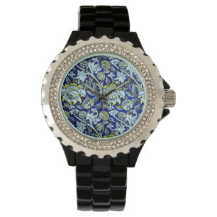 William Morris Blue Floral Pattern Horloge