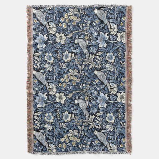 William Morris Blue Foliage Patroon Behang Deken (Voorkant Verticaal)