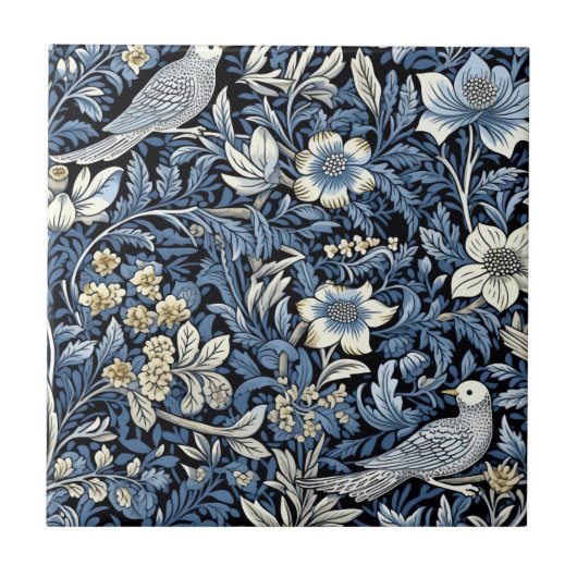 William Morris Blue Foliage Patroon Behang Tegeltje (Voorkant)