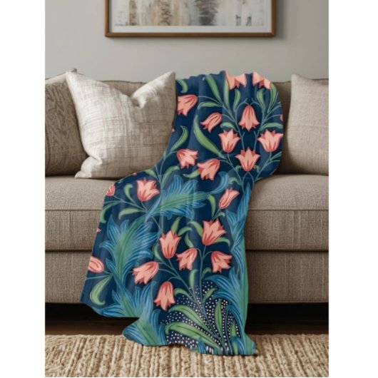 William Morris Blue Green Pink Floral Pattern Fleece Deken