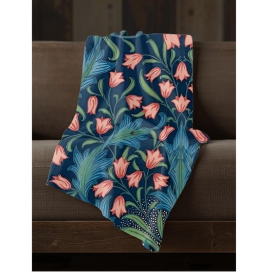 William Morris Blue Green Pink Floral Pattern Fleece Deken