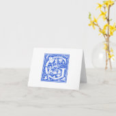 William Morris Blue Initiaal G Kaart & Envelope (Gele Bloem)