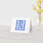 William Morris Blue Initiaal H Kaart & Envelope (Gele Bloem)