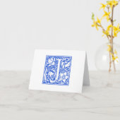 William Morris Blue Initiaal J Kaart & Envelope (Gele Bloem)