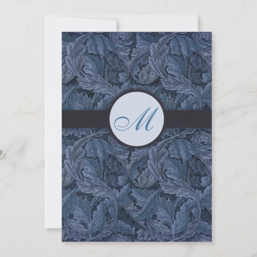 William Morris Blue Leaves Wedding Invitation Kaart (Achterkant)