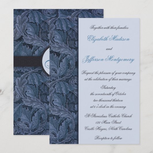 William Morris Blue Leaves Wedding Invitation Kaart (Voorkant / Achterkant)