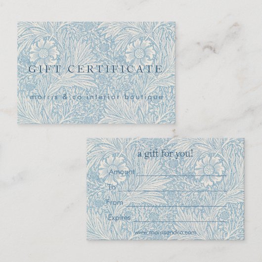 William Morris - Blue Marigold Gift Certificate Visitekaartje (Voorkant / Achterkant)