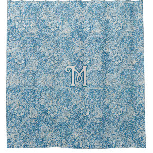William Morris Blue Marigold Monogram Douchegordijn