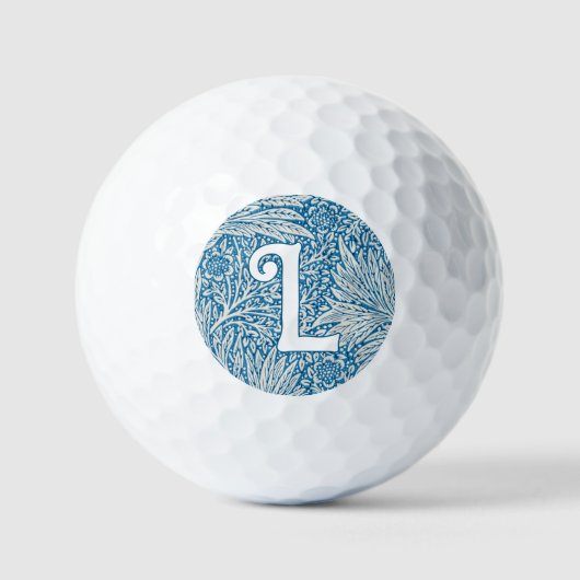 William Morris Blue Marigold Monogram Golfballen (Voorkant)