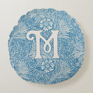 William Morris Blue Marigold Monogram Rond Kussen