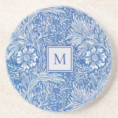 William Morris Blue Marigold Monogram Sandstone Zandsteen Onderzetter (Voorkant)