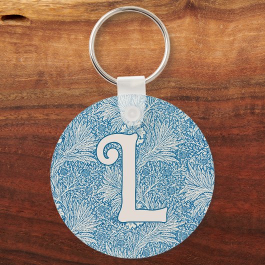 William Morris Blue Marigold Monogram Sleutelhanger (Voorkant)