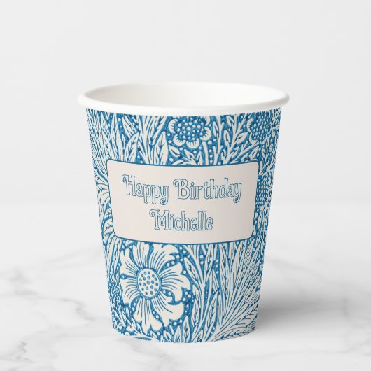 William Morris Blue Marigold Papieren Bekers (Voorkant)
