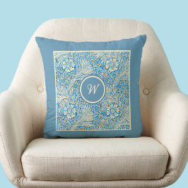 William Morris Blue Marigold Pattern met Initiaal Kussen