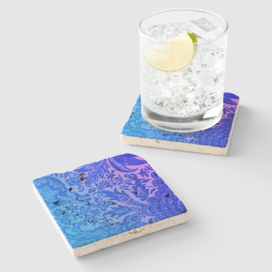  William Morris Blue Pink Botanical Stenen Onderzetter (Zijkant)