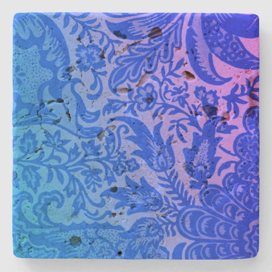  William Morris Blue Pink Botanical Stenen Onderzetter (Voorkant)