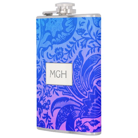 William Morris Blue Pink Botanische Flask Heupfles (Links)