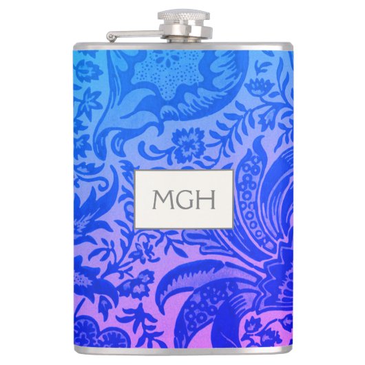  William Morris Blue Pink Botanische Flask Heupfles (Voorkant)