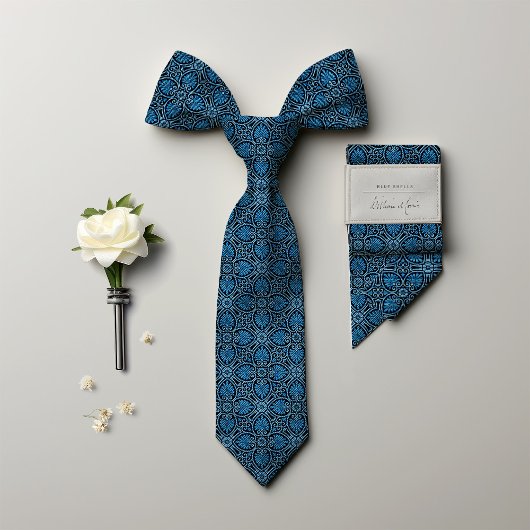 William Morris Blue Shell Diagonal Stropdas