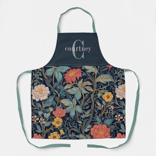 William Morris Blue Teal Floral Monogram Schort (Voorkant)