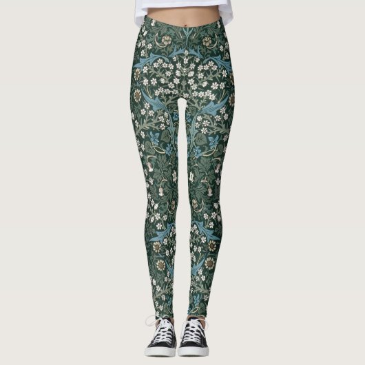 William Morris Blue White en Green Floral Leggings (Voorkant)
