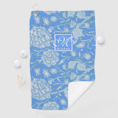 William Morris - Blue Wild Tulips & Monogram Golfhanddoek (Insitu)