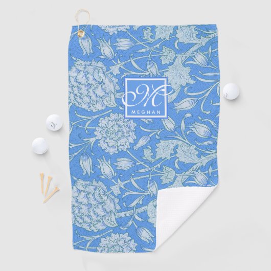 William Morris - Blue Wild Tulips & Monogram Golfhanddoek (Insitu)