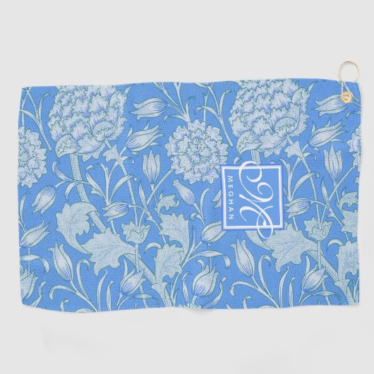 William Morris - Blue Wild Tulips & Monogram Golfhanddoek (Horizontaal)