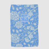 William Morris - Blue Wild Tulips & Monogram Golfhanddoek (Voorkant)