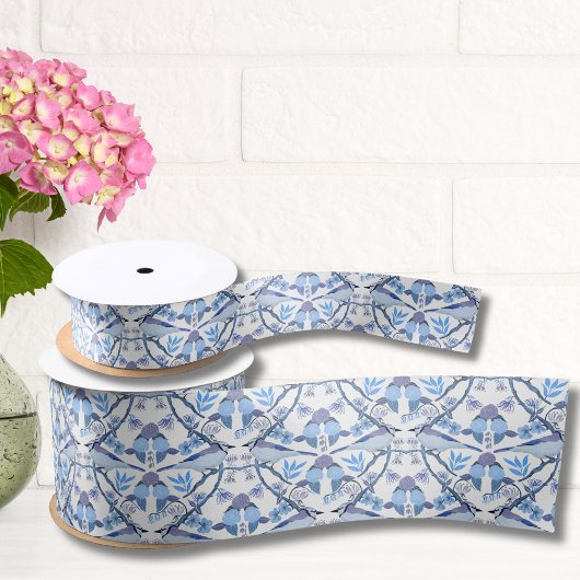 William Morris Bluejay Geïnspireerde Botanische Pe Satijnen Lint