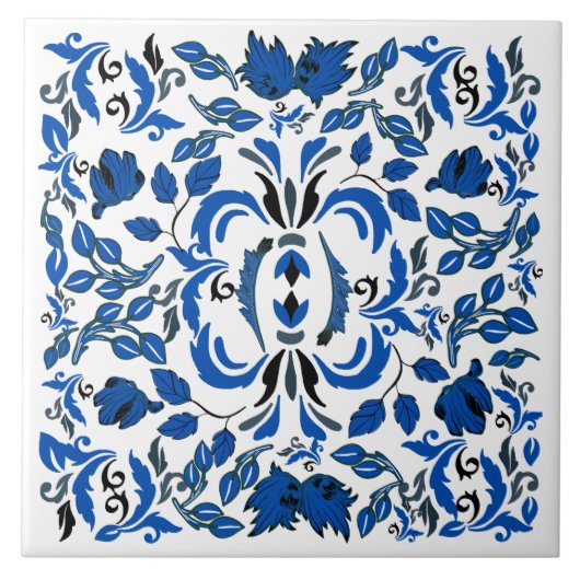William Morris bomen en bladeren blauw en wit Tegeltje (Voorkant)