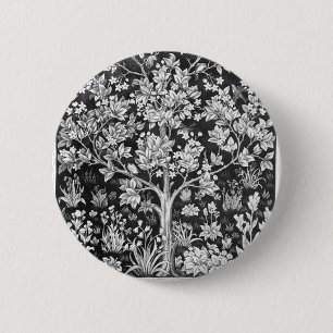 William Morris - Boom van het leven zwart en wit Ronde Button 5,7 Cm