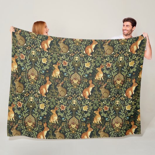 William Morris Bos Bloem Konijnen Kerstmis Fleece Deken (In situ)
