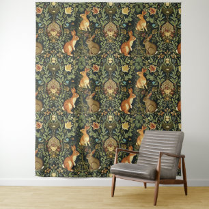 William Morris Bos Bloem Konijnen Kerstmis Wandkleed