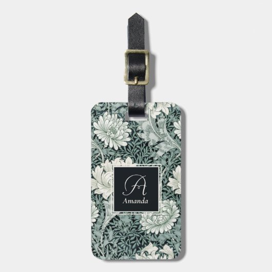 William Morris Botanische Anemoon met Monogram Bagagelabel (Voorkant verticaal)