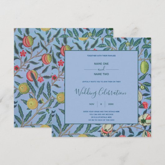 William Morris Botanische Patroon bruiloft Kaart (Voorkant / Achterkant)