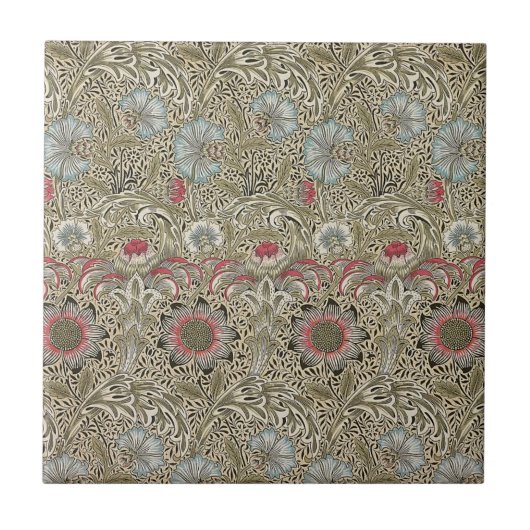 William * Morris Botantical Blauw Wit Beige Roze Tegeltje (Voorkant)