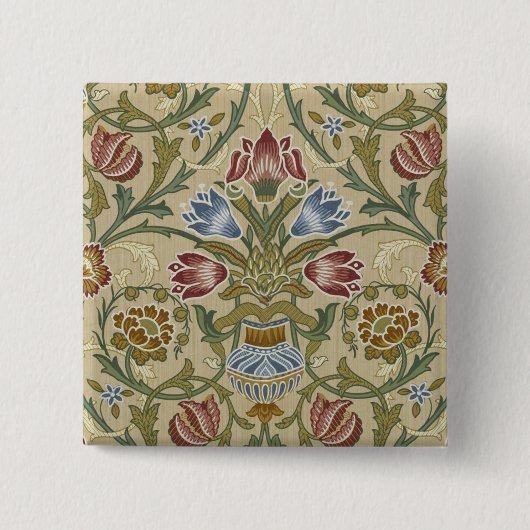 William Morris Brocaat Bloem Behang Patroon Vierkante Button 5,1 Cm (Voorkant)