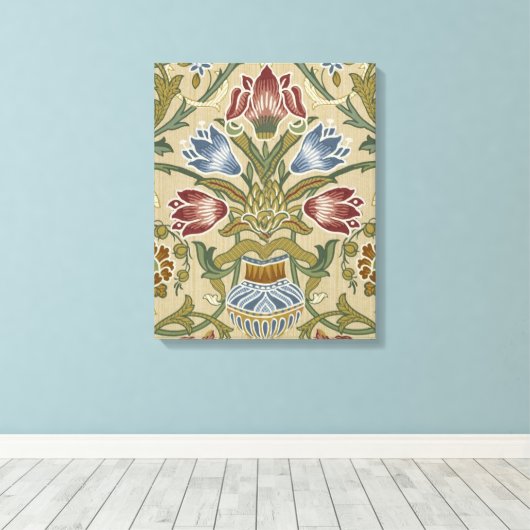 William Morris Brocade Floral Wallpaper Pattern Canvas Afdruk (Insitu (Houten vloer))