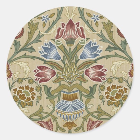 William Morris Brocade Floral Wallpaper Pattern Ronde Sticker (Voorkant)