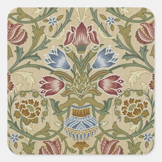 William Morris Brocade Floral Wallpaper Pattern Vierkante Sticker (Voorkant)