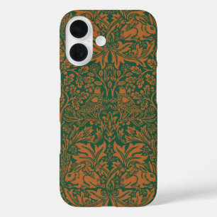 William Morris Brother Rabbit Amber Zwart Patroon iPhone 16 Hoesje