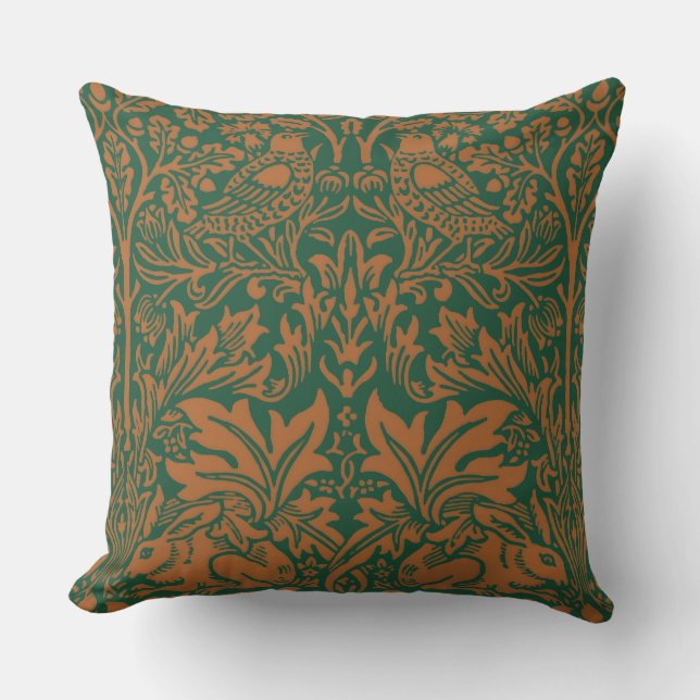 William Morris Brother Rabbit Amber Zwart Patroon Kussen (Voorkant)